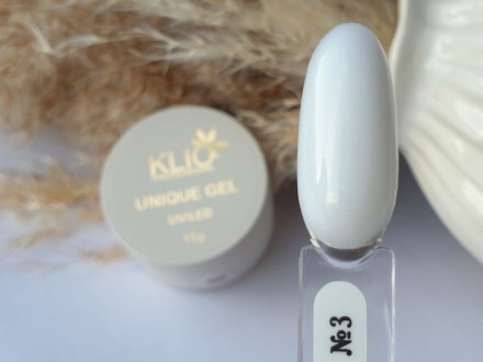 KLIO   Unique gel   #03 WHITE GLOW   15г   Гель для моделирования средне-жидкий с шиммером молочный